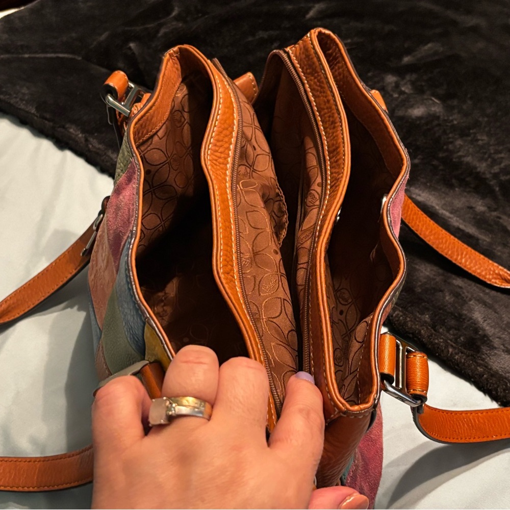 FINALPRIZE🔥Fossil Colorful Patchwork Leather Shoulder Bag has chain with pearls - Picture 13 of 15